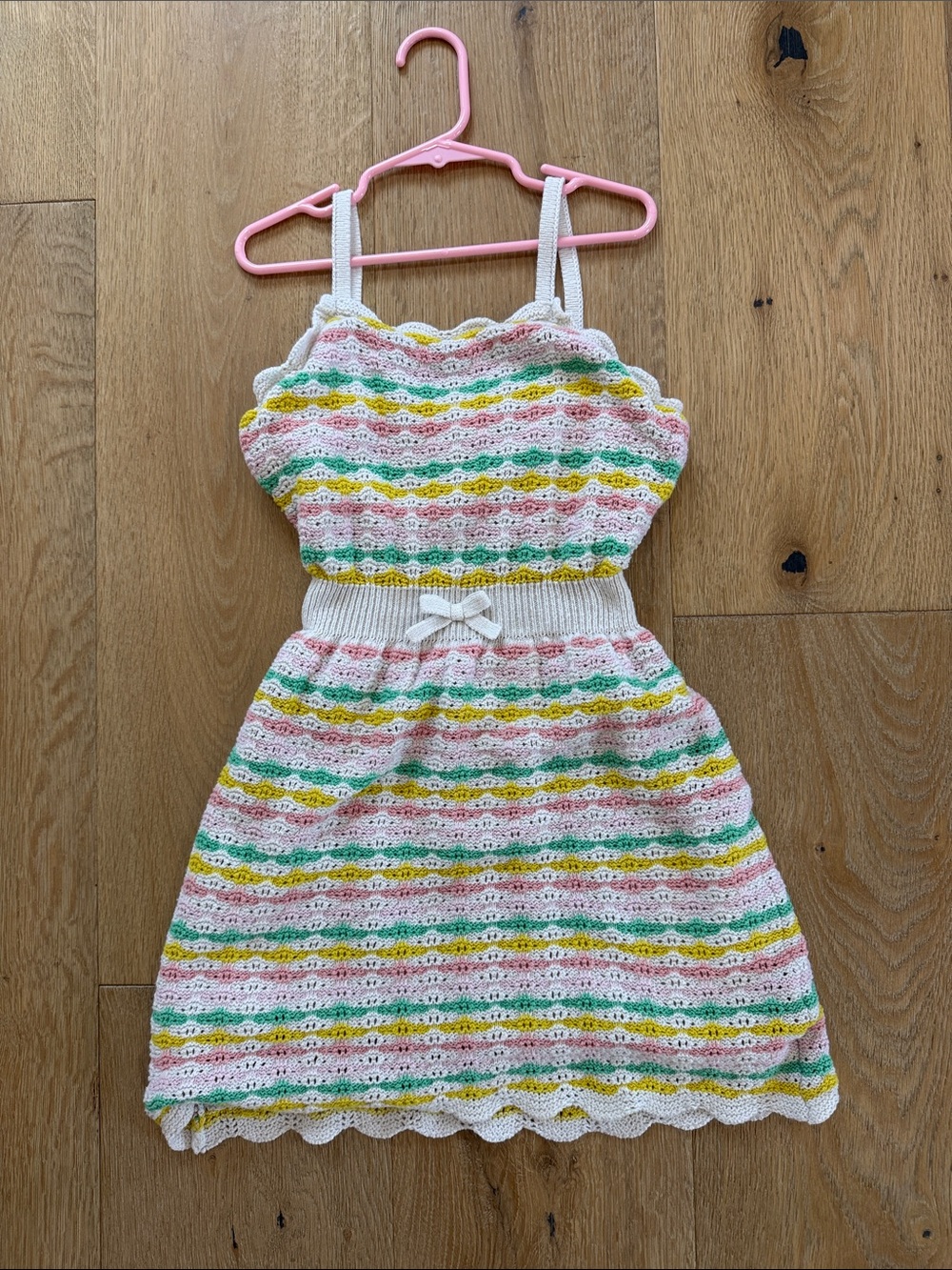 Janie and Jack Pastel Stripe Crochet Sundress in Pink, Yellow & Green